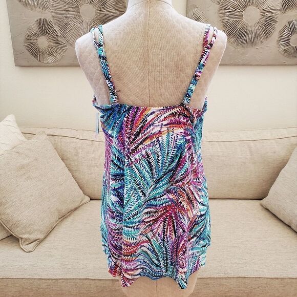 Colorful "Palmalicious" Hi Low Tankini Top size 18 - Picture 7 of 12